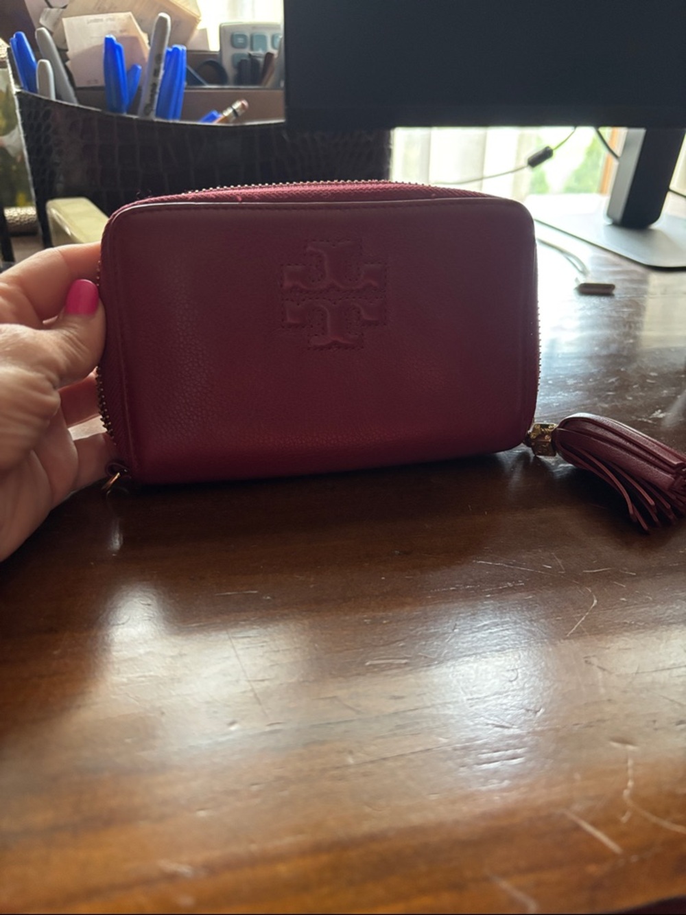 Tory Burch Small Zip Wallet in Berry